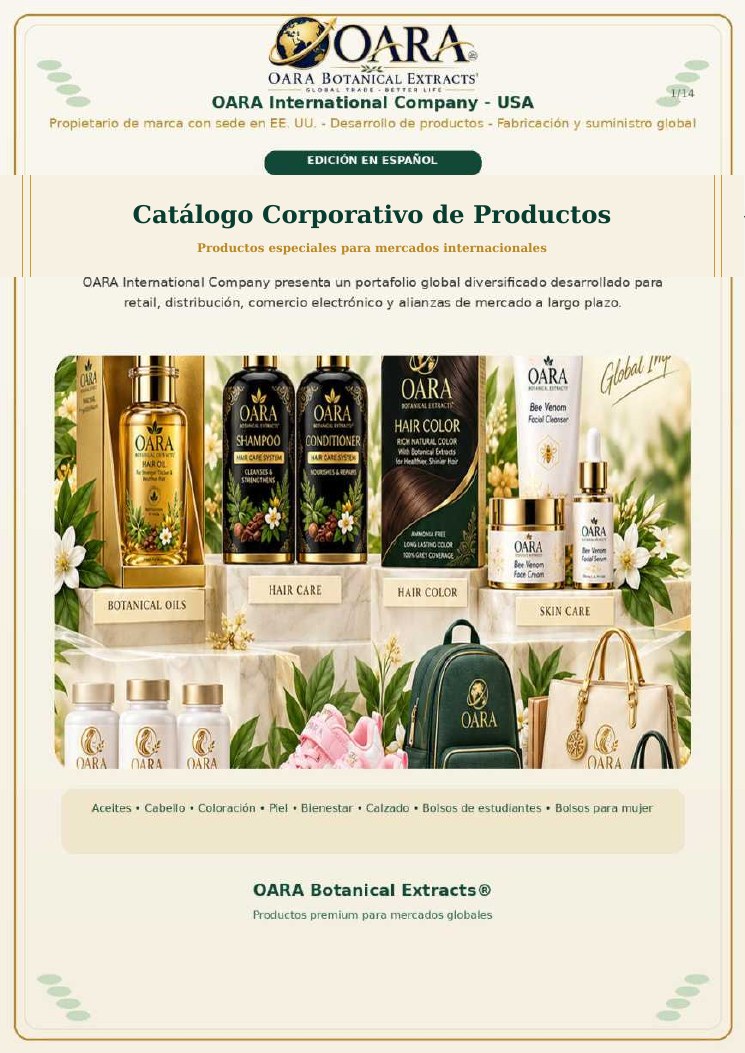 Portada del catálogo de productos OARA en español