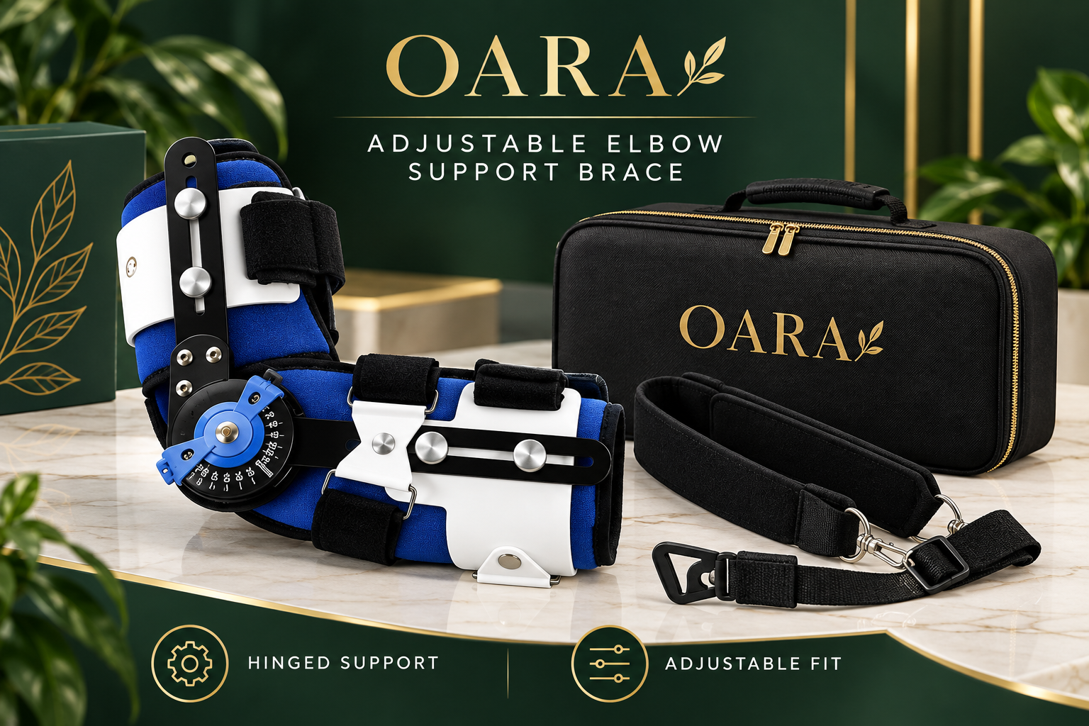 OARA adjustable hinged elbow support brace and carrying case