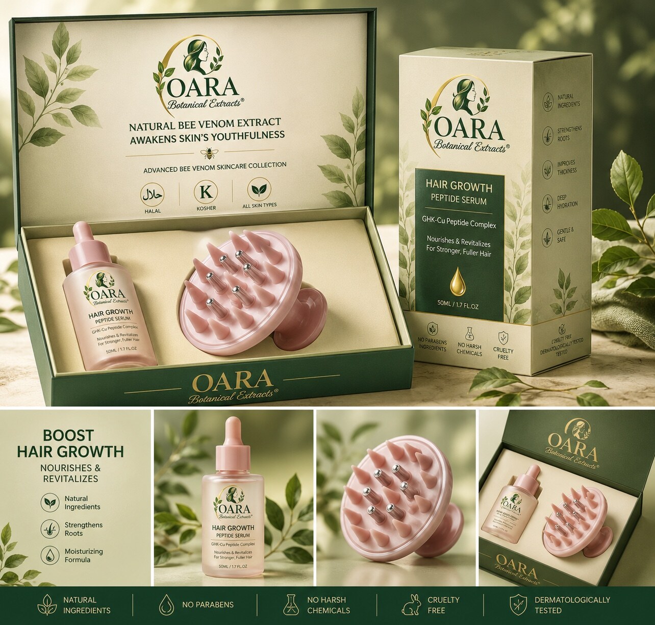 OARA hair growth peptide serum and scalp massager set