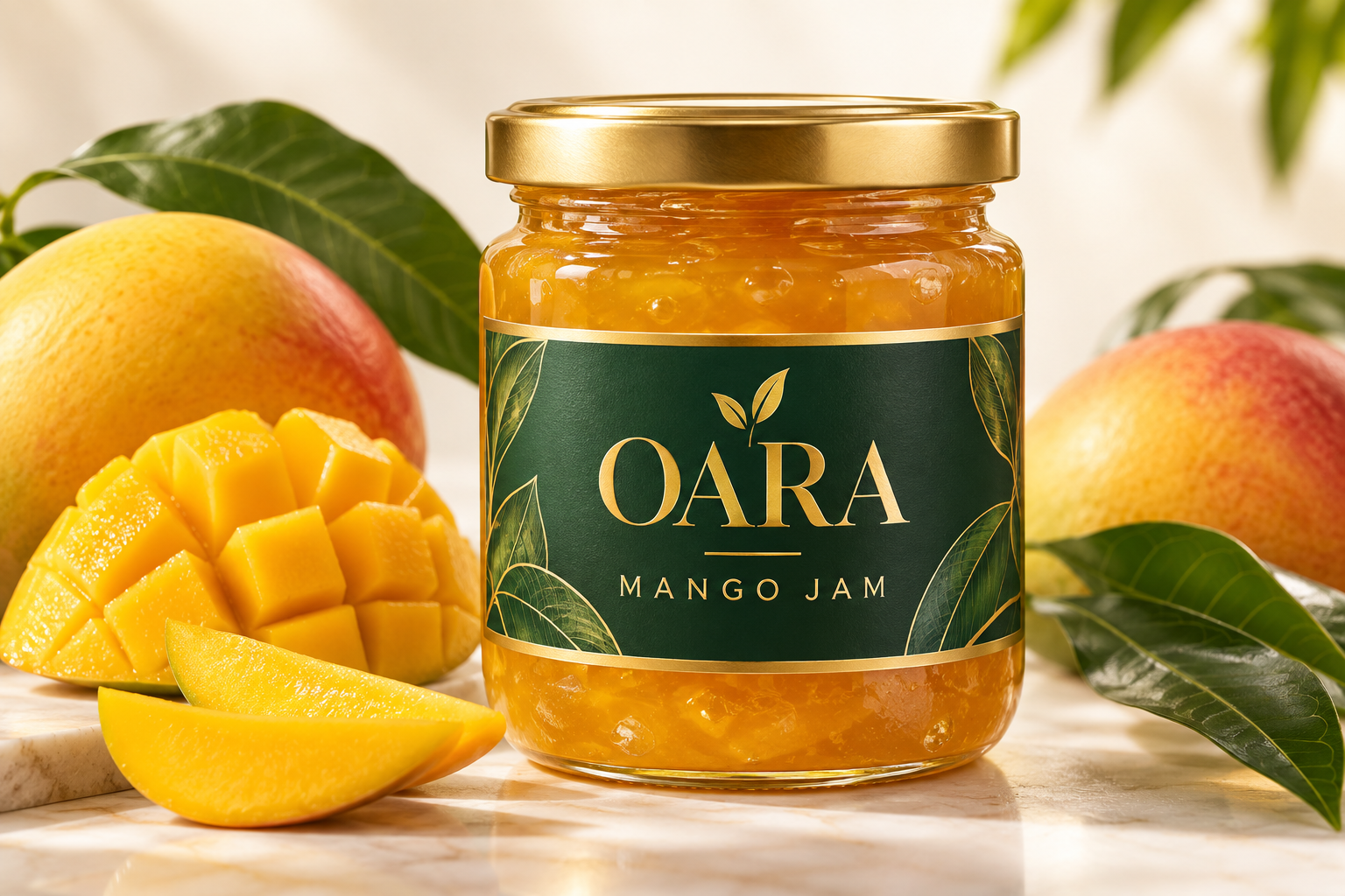 OARA premium mango jam jar with fresh mango