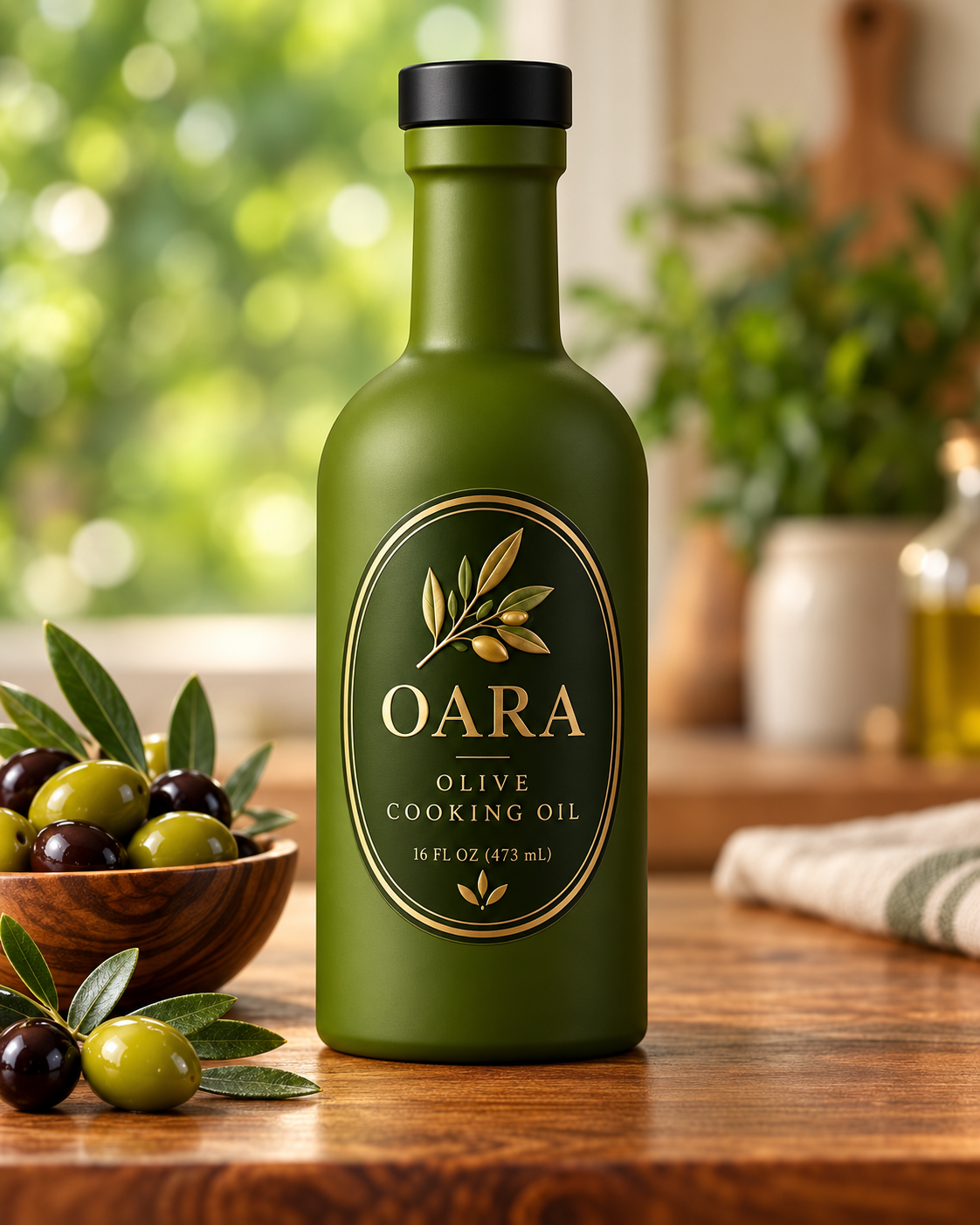 OARA Olive Cooking Oil in a 16 fluid ounce 473 milliliter kitchen bottle