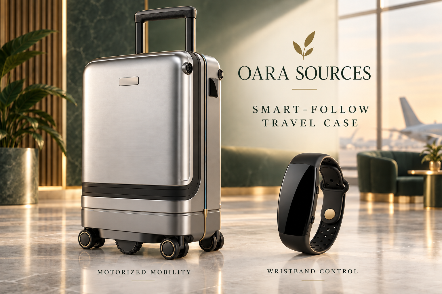 OARA Sources smart-follow travel case with motorized wheelbase and wristband controller